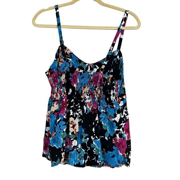 Torrid Top Women 1X Blue Pullover Tank Floral Smock Lace Cami Boho Western Flowy - Picture 11 of 14